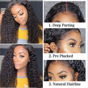 Reshine Hair Skin Melt Kinky Curly Human Hair Wigs Brazilian Curly Hair HD Lace Frontal Wigs For African American - reshine
