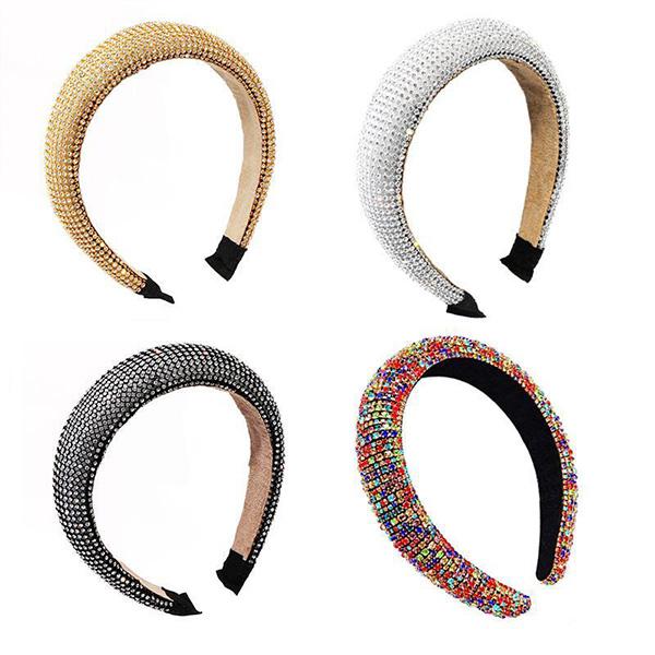 [Accessories]  Padded Rhinestone Headband Diamond Crystal Beaded Wide Headband Bejewelled Hairband Glitter Hair Accessories for Women Girls - reshine