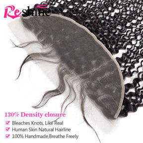 Kinky Curly Malaysian Human Hair Bundles With 13x4 Lace Frontal Closure Natural Color - reshine