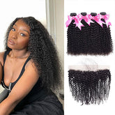 kinky curly hair bundles with lace frontal closure