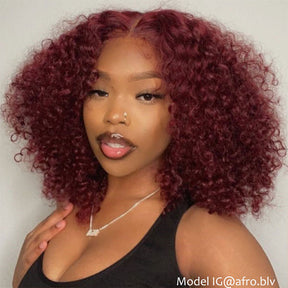 Burgundy Color Kinky Curly Hair Lace Front Wigs