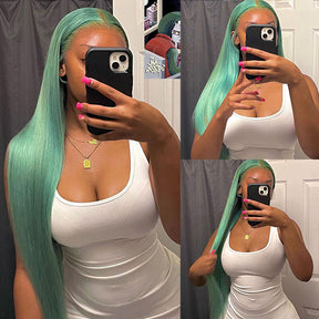 Fashion Hair Color Candy Blue Neon Green Color Straight Hair Lace Front Wigs - reshine
