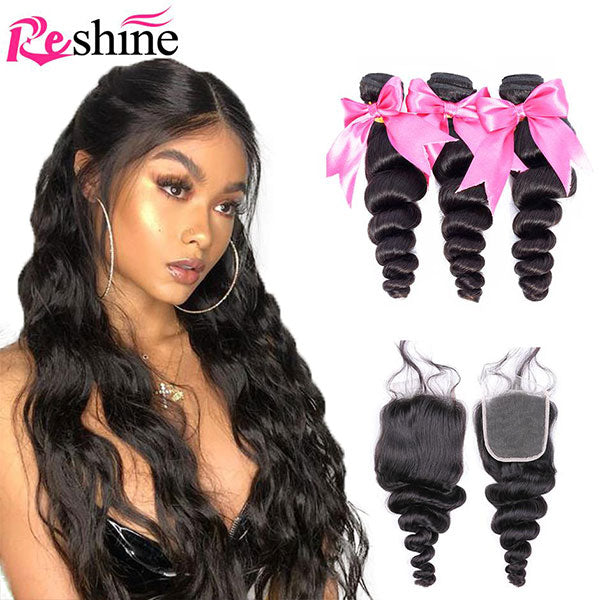 loose wave human hair bundles with lace closure