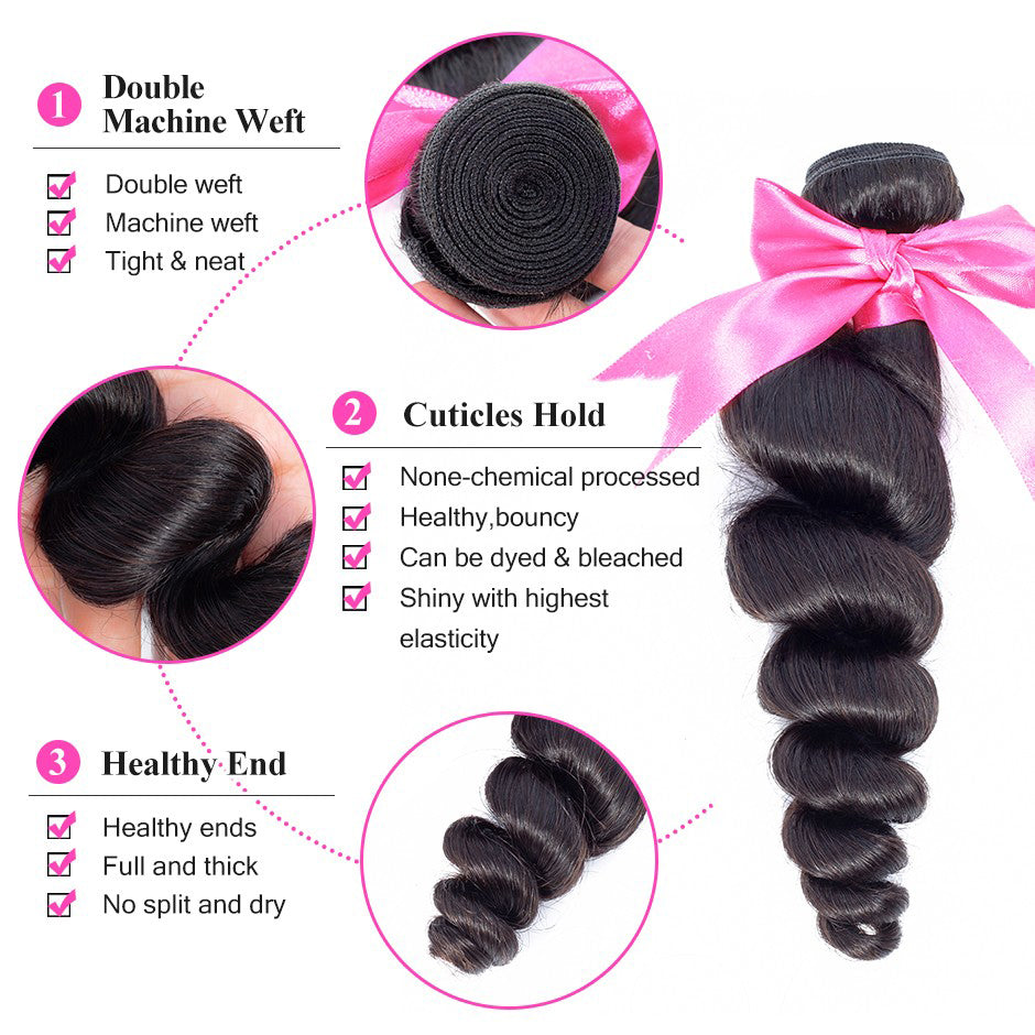 Brazilian Hair Weave Bundles Natural Color Loose Wave Human Hair Bundles 3 Pcs - reshine