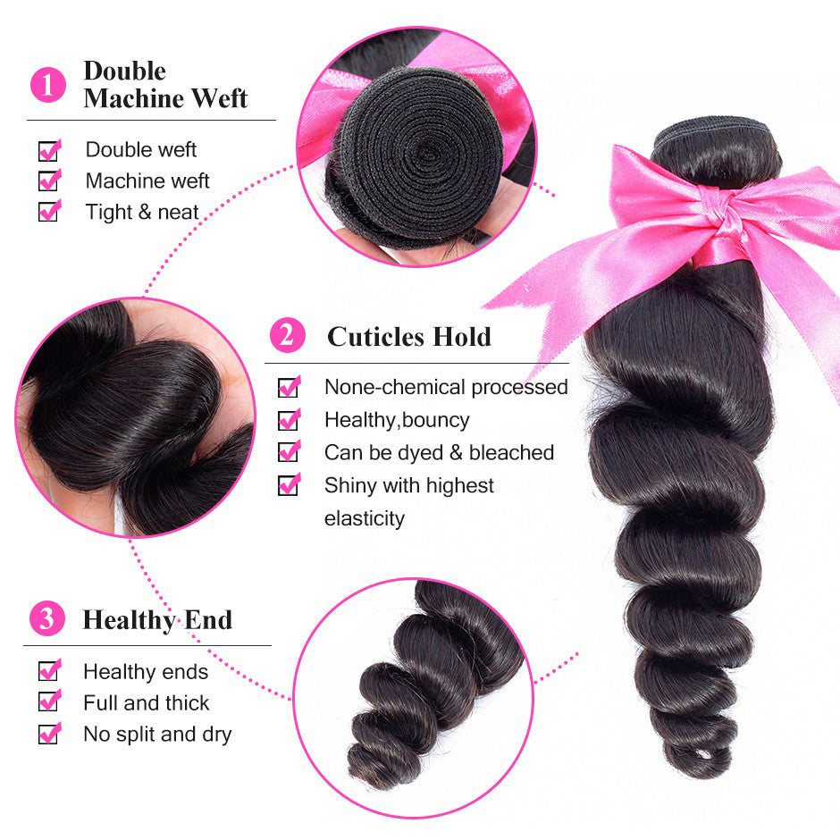 Best Malaysian Human Hair Extensions Loose Wave Human Hair Bundles 10-26 Inch 3 Pcs/Bag - reshine