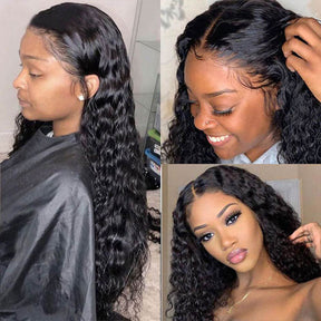 middle part lace closure wigs for black women deep wave human hair
