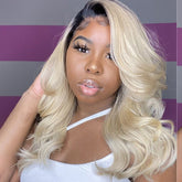 1b/613 Ombre Honey Blonde Body Wavve Hair Lace Front Wigs Dark Roots Human Hair Wigs - reshine