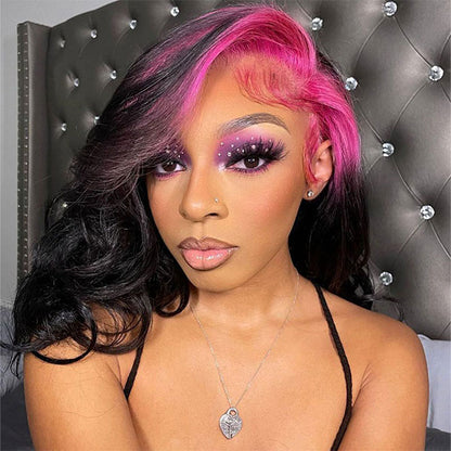 Viral Tiktok Root Pink Black Color Body Wave Lace Front Human Hair Wigs - reshine