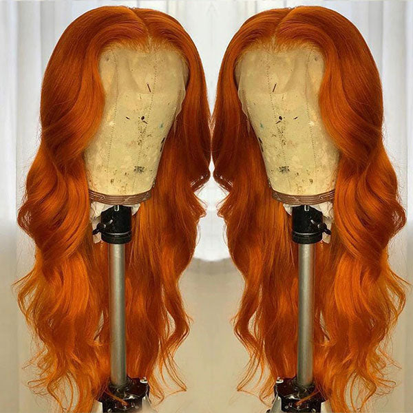 light orange ginger color body wave hair closure wig