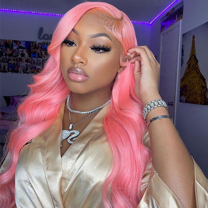 Barbie Pink Color Body Wave Human Hair Lace Front Wigs For Women 4x4 Closure Wigs - reshine