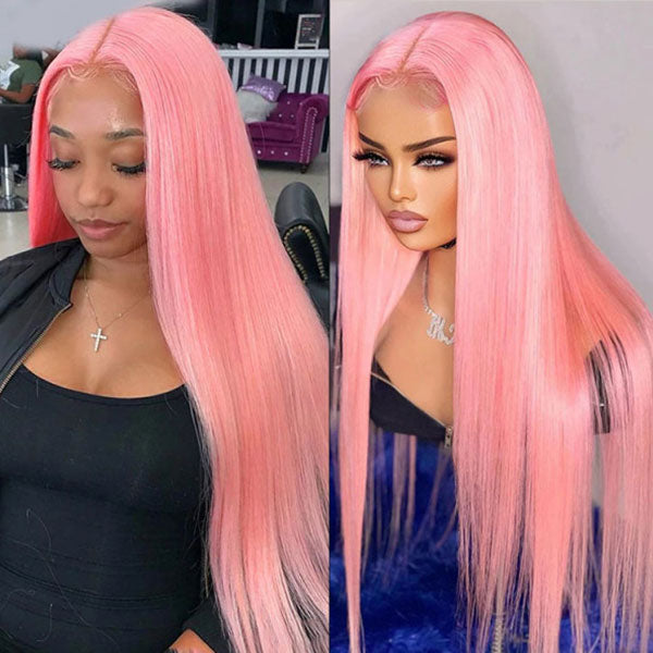 Jaygambino Recommend Straight Human Hair Wigs Pink Color Lace Wigs For Black Women Straight Hair Closure Wigs - reshine
