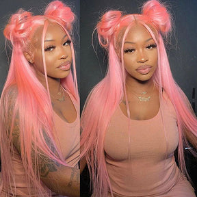 Jaygambino Recommend Straight Human Hair Wigs Pink Color Lace Wigs For Black Women Straight Hair Closure Wigs - reshine