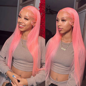 Straight Human Hair Wigs Pink Color Lace Wigs For Black Women Straight Hair Closure Wigs - reshine