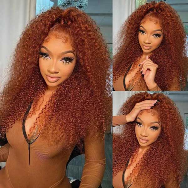 [New Color] Kinky Curly Hair Wigs Bronze Brown Blonde Colored Hair Lace Front Wigs For Women - reshine
