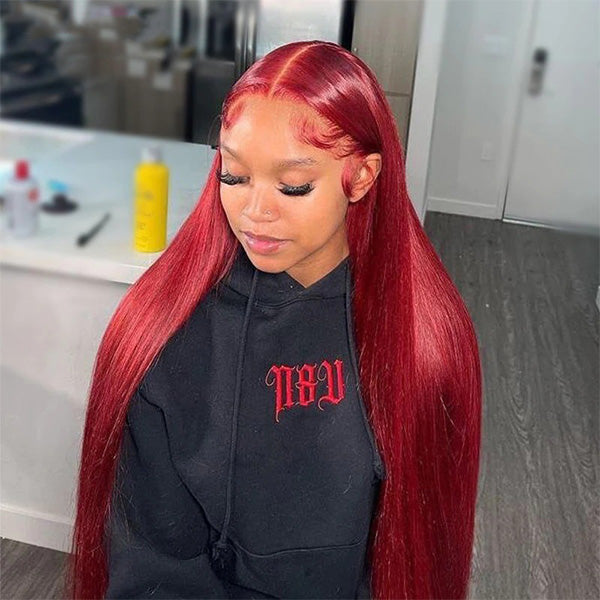 Red Color Straight Human Hair Wigs
