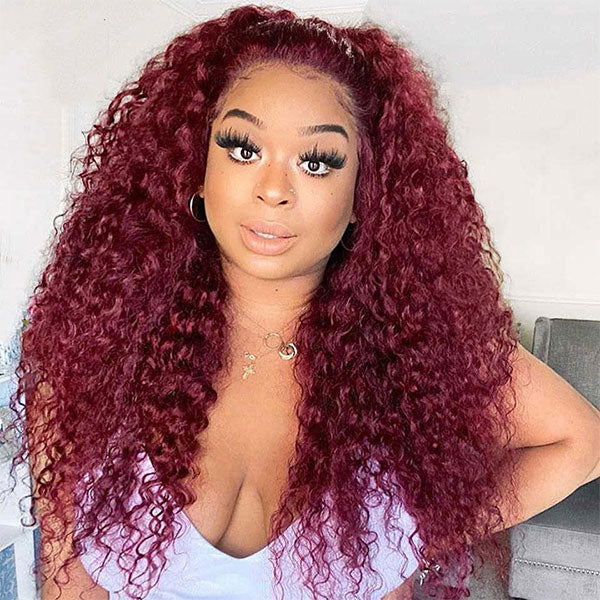 Cheap Burgundy Color Kinky Curly Hair Human Hair Wigs For Black Women