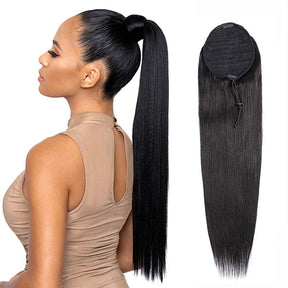 Drawstring Ponytail Straight Human Hair Pieces 10-30 Inches Straight Hair Extensions With Clip In - reshine