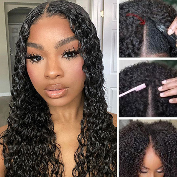 No Leave Out Water Curly Hair V Part Wig Human Hair Cheap Half Wigs For Women Water Wave Wig - reshine