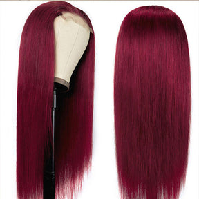 burgundy color straight human hair lace front wigs