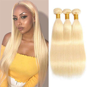 Honey Blonde Straight Human Hair Bundles 3 pcs Remy Hair 613 Human Hair Weaving - reshine