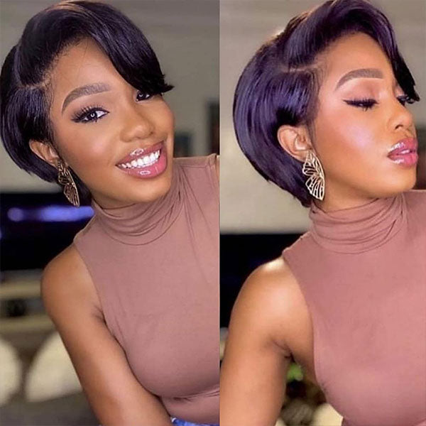 Short Straight Hair Pixie Cut Wigs 180% Density Lace Front Wig - reshine