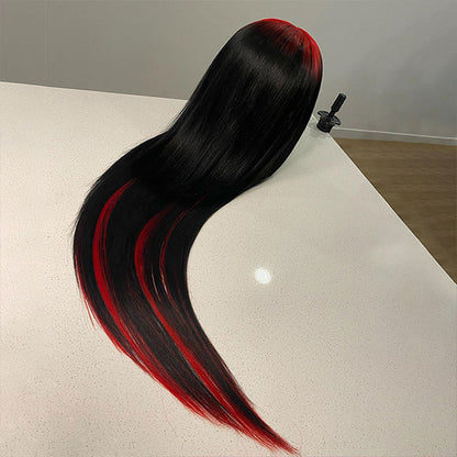 Demon Red & Black Color Straight Human Hair Wigs Two Tones Colored Wig - reshine