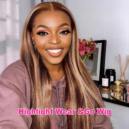 Invisible Hd Lace Wear & Go Glueless Wigs Ombre Highlights 4/27 Straight Human Hair 6x4 Closure Wigs - reshine