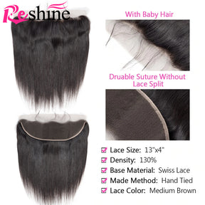 Reshine Hair Straight Human Hair Bundles With Frontal Swiss Lace 13x4 Frontal Closure With Bundles - reshine