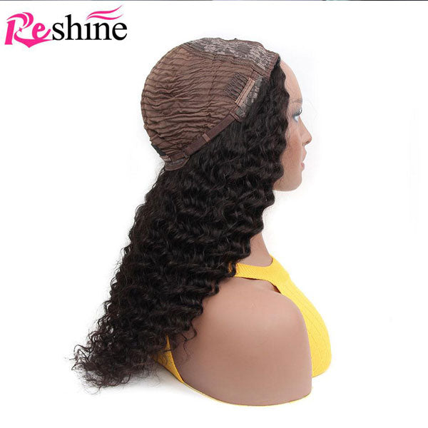 Reshine Hair U Part Wig Deep Wave Curly Hair Brazilian Peruvian Malaysian Human Hair Wigs - reshine