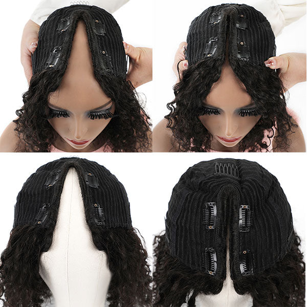 No Leave Out Water Curly Hair V Part Wig Human Hair Cheap Half Wigs For Women Water Wave Wig - reshine
