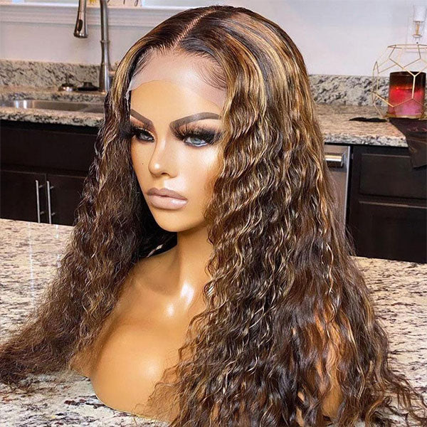 Balayage Highlights Water Wave Hair Lace Front Wigs Ombre Hair Colored Curly Hair Wigs For Black Women - reshine