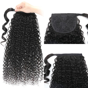 Water Wave Curly Hair Ponytail 10-30 Inches Human Hair Ponytail 100g Wrap Around - reshine