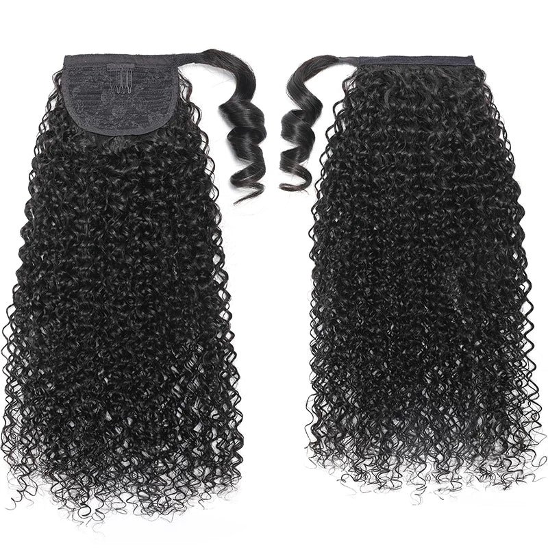 Water Wave Curly Hair Ponytail 10-30 Inches Human Hair Ponytail 100g Wrap Around - reshine
