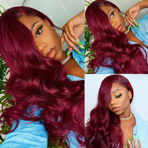 Burgundy Color Body Wave Hair Lace Front Wigs